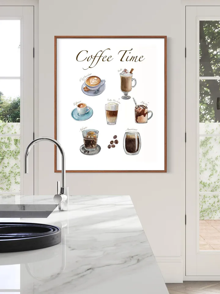 Coffee Watercolor Painting Print, Minimal Boho Coffee, Coffee Lover Gift, Modern Coffee Poster, Kitchen Print, Enjoy Coffee Print,Cup