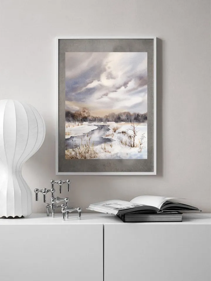 Winter Landscape Painting Original Watercolor Painting Winter Forest Painting