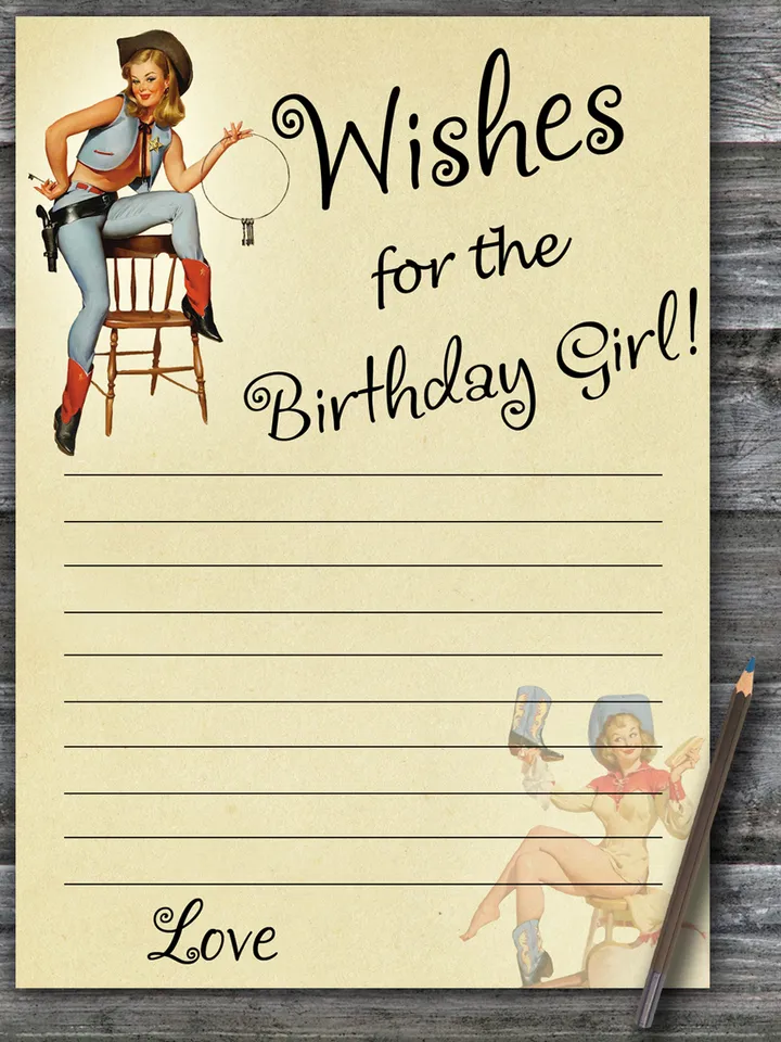 Cowboy themed Wishes for the birthday girl,Adult Birthday party game printable-fun games for her-Instant download