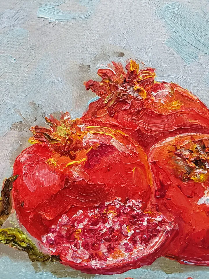 "Still life. Pomegranate" oil painting on canvas 20x20 cm (8x8 inches)