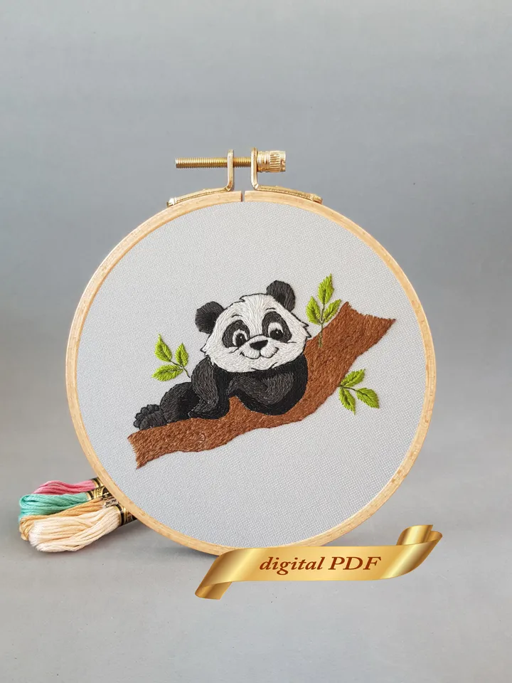 Panda hand embroidery DIY, panda pattern pdf
