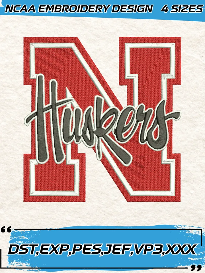 Nebraska Cornhuskers Embroidery Designs,NCAA Logo Embroidery Design,Machine Embroidery Design File,4 Sizes, Digital Download