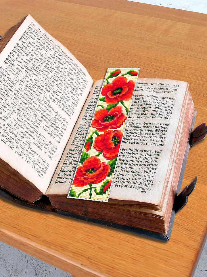 Flower bookmark poppies cross stitch pattern download PDF Modern handmade bookmark digital PDF, Red poppy flower cross stitch chart #B193