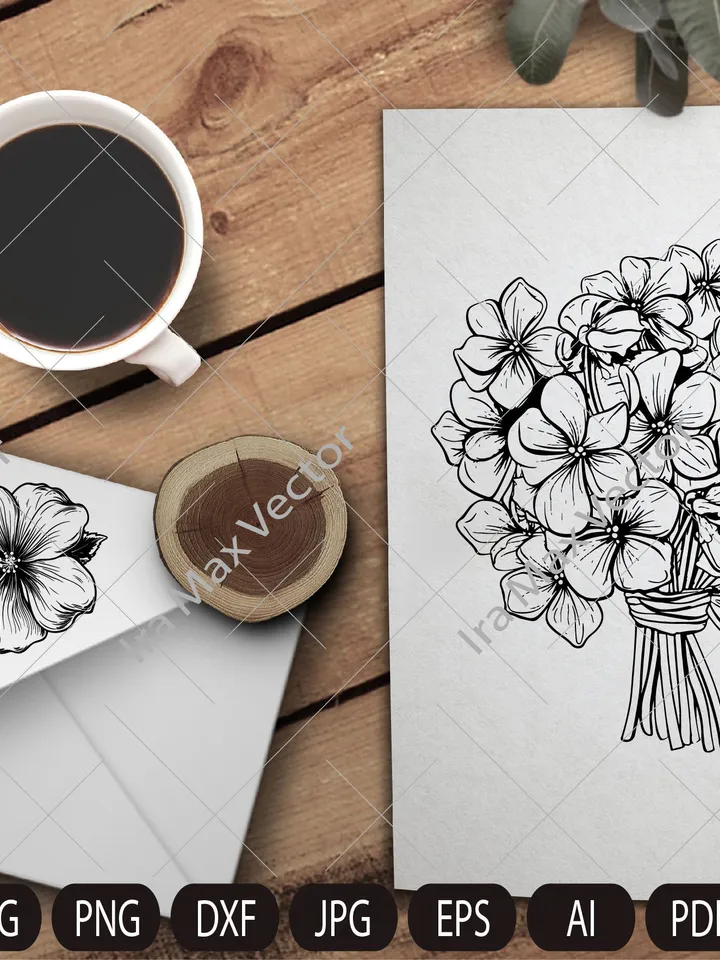 Violet SVG,Violet flowers svg,Violet bouquet, Spring Flower Vector Drawings, Botanical Blossoms , Floral Line Art,Commercial Use PNG, SVG
