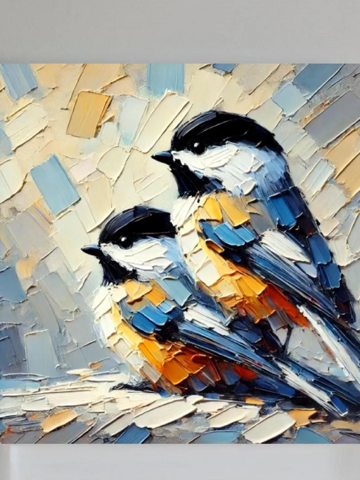 Titmouse Painting On Canvas Birds Original Art Gifts Animal Artwork Titmouse Impasto Oil Wall Art Personalized Gifts by ArtProkopaloSv