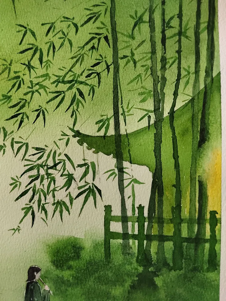 Original Watercolor Painting Fabulos Landscape Art Magic Lake Artwork 27x39 cm by SoftWaves