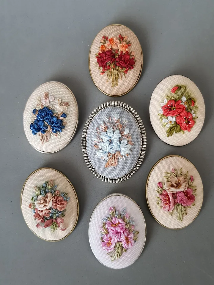 Ribbon embroidered brooch for her, embroidery irises