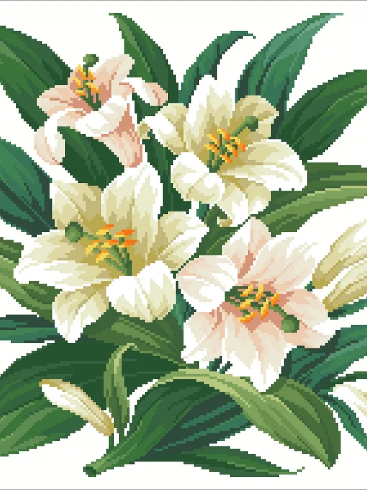 Antique Cross Stitch Pattern White Lilies Digital Download PDF