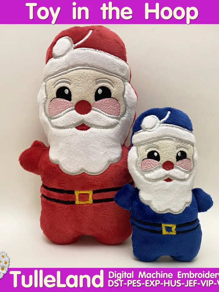 In The Hoop Machine Embroidery design Cute Christmas Santa toy soft stuffed ITH Pattern.