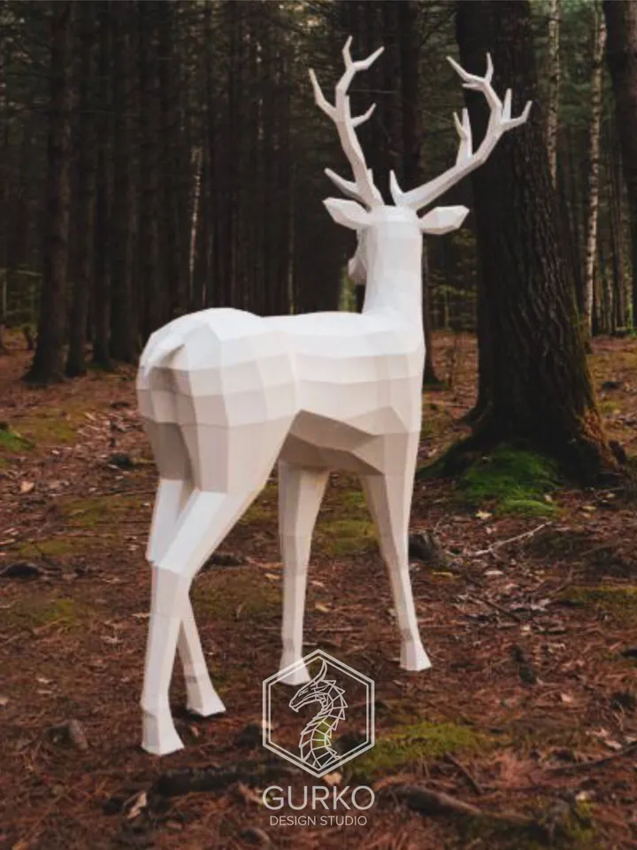 Papercraft Deer 1500mm, Digital Template, PDF Download, Gurko, 3D LowPoly, Pepakura, DIY Origami Sculpture, Paper Party Decoration, DIY Gift