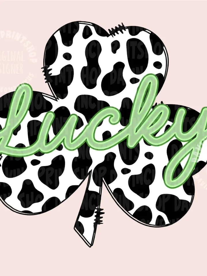Cow Print Lucky Png, Shamrock Png, St. Patrick’s Day, Sublimation Download Retro St. Patty's Day Png, Sublimation Designs, png file
