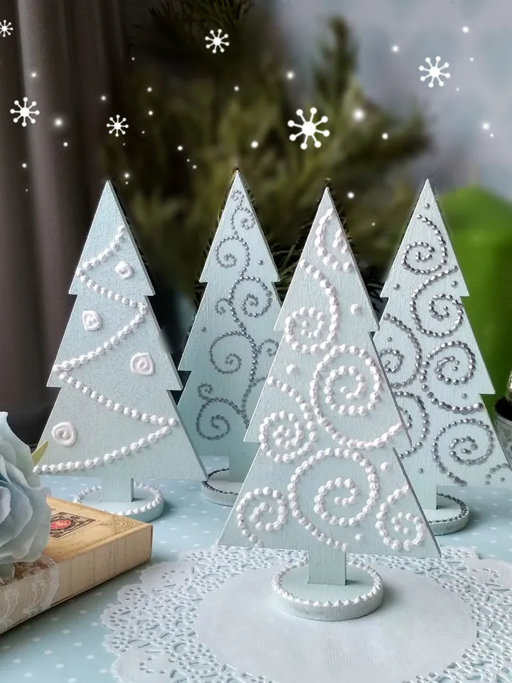 Christmas tree blue Small blue wooden Christmas trees for festive table decoration Christmas gift Tabletop christmas decorations