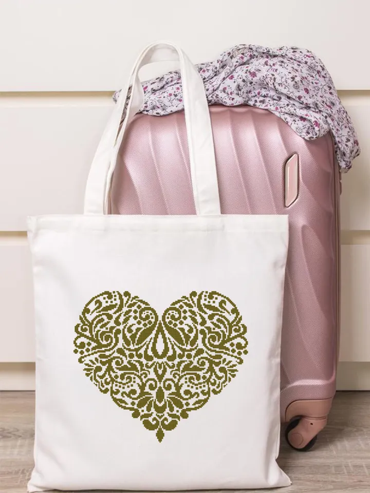 Floral heart cross stitch pattern PDF download Heart mandala cross stitch chart, Monochrome heart ornament cross stitch, Home decor #M229