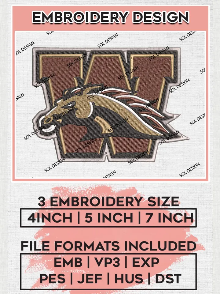 NCAA Western Michigan Broncos Team Logo Machine Embroidery Design, NCAA Western Michigan Broncos Team Design Design files, NCAA Team Embroidery Designs, NCAA Machine Embroidery Designs, Digital Download