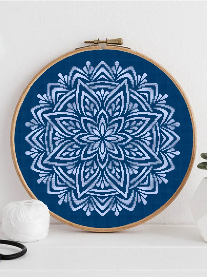 Flower mandala cross stitch pattern PDF download Mandala ornament cross stitch chart, Monochrome floral mandala pattern digital PDF #M232