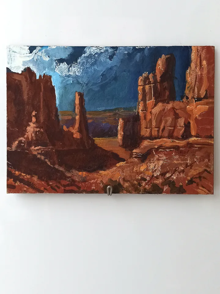 The Courthouse Towers. Original acrylic painting 5x7"
