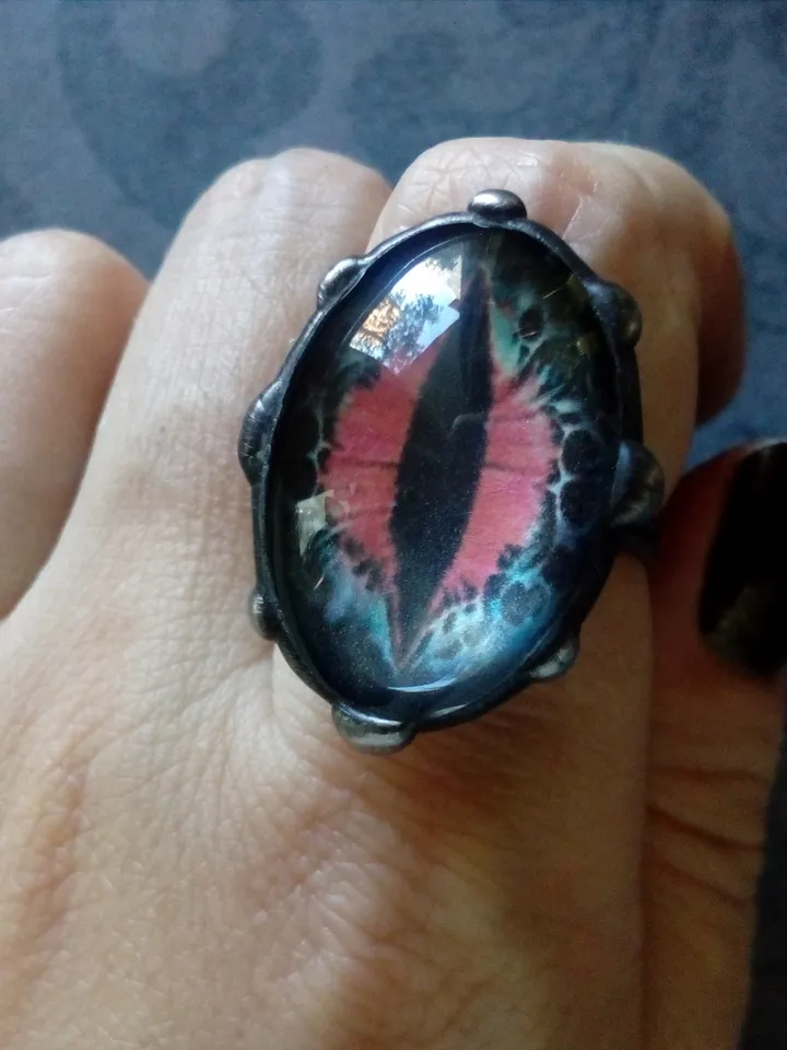 Chunky evil eye, black stained glass ring, Third eye witch ring, Halloween ring, Cat eye ring, Dragon eye ring