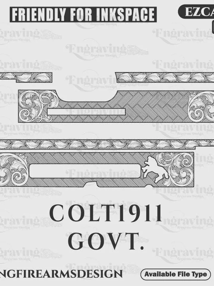 Engraving Firearms Design Colt1911 Scroll With Pattern Design Svg