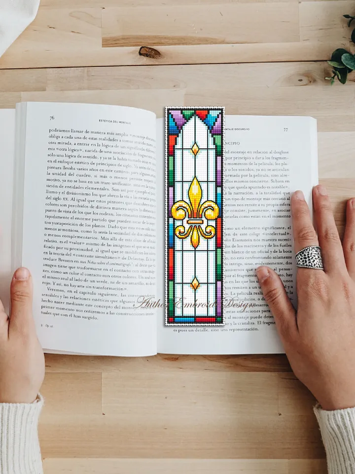 Stained glass bookmark cross stitch pattern PDF download Stained glass flower cross stitch, Fleur de lis Bookmark pattern digital PDF #B299