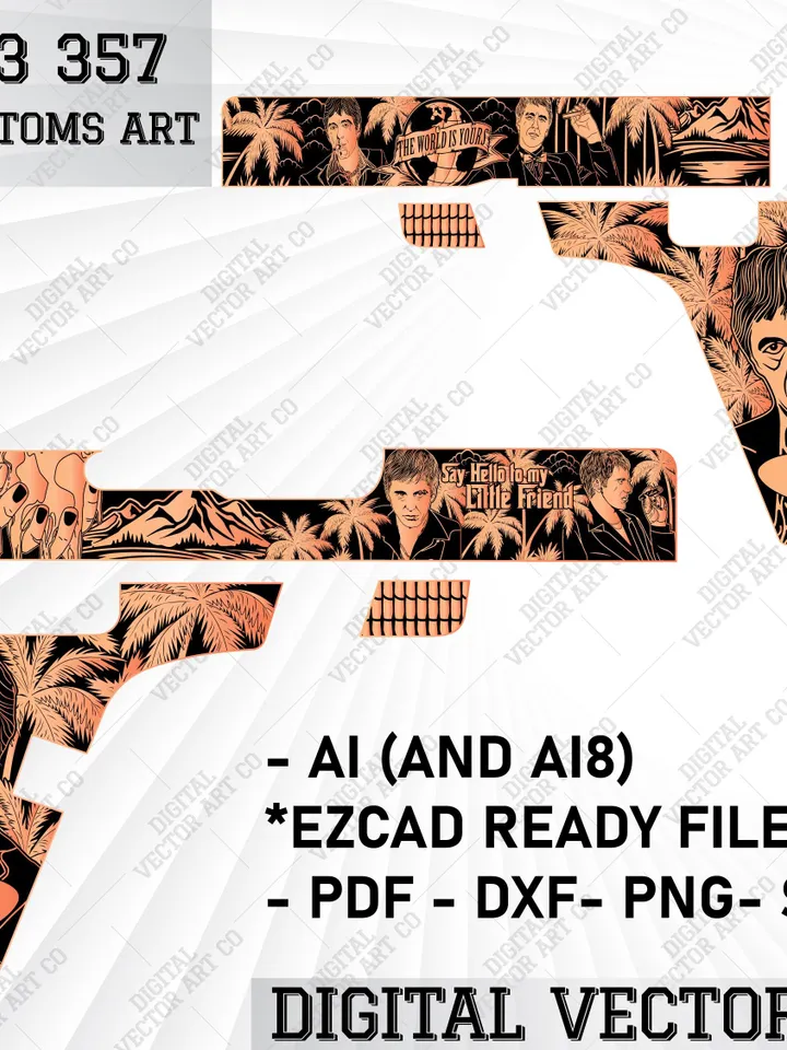 Specially adapted Scarface Customs Artwork | Glock 33 357 | Glock Engraving | Laser Engraving | Svg Glock | Metal Art Engraving