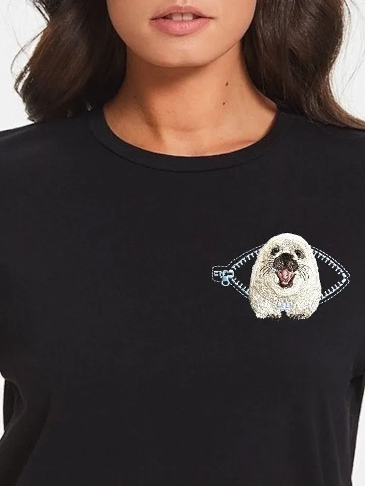 Fur seal in a zipper pocket Miniature realistic machine embroidery design Pet design seal realistic pattern fur seal embroidery motif