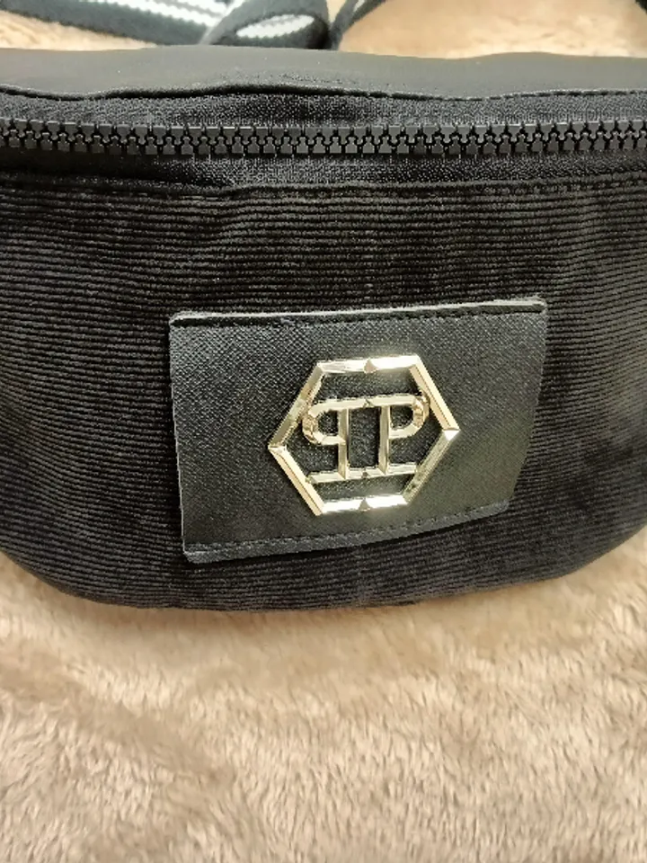 Handmade sling bag made of corduroy and genuine leather, belt bag for small items ,.