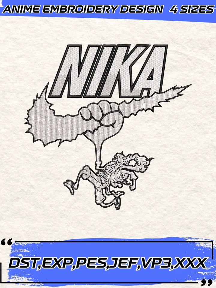 Luffy Gear Fifth Nika Embroidery Design,One Piece Embroidery Design,4 Sizes,Instant Download