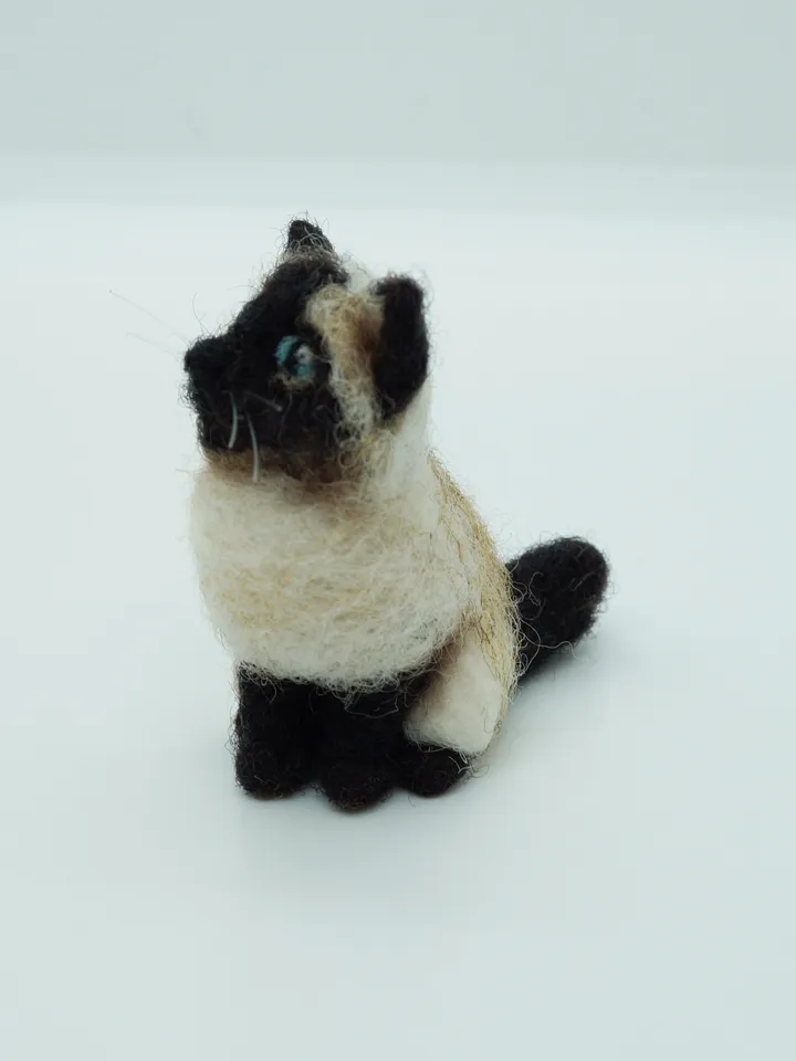 Miniature needle felted longhaired Siamese cat, made to order