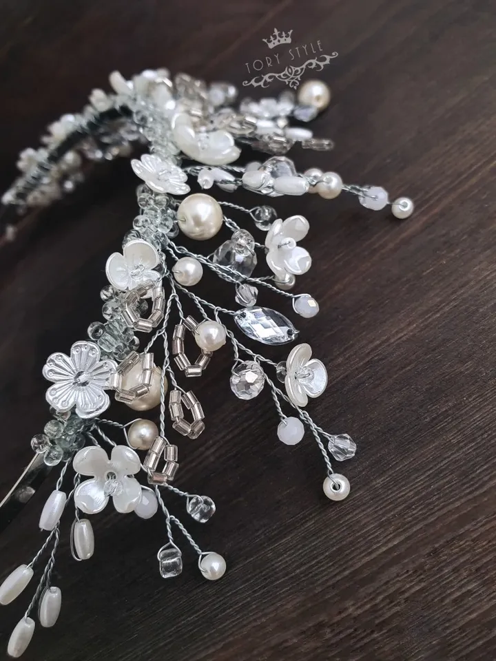 Pearl crown, flower tiara, white crown, bridal headpiece, wedding tiara, baby crown,White tiara, Wedding headpiece,Bride