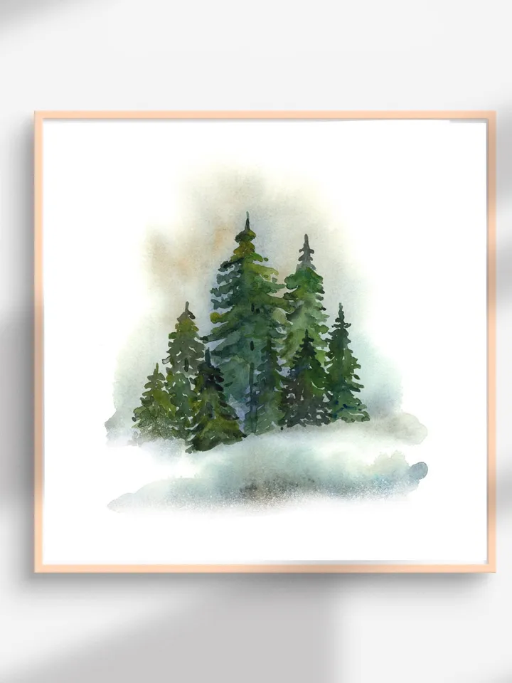 Christmas Tree Print, Christmas Printable Art, Snow Winter Large Poster,Printable Art ,Evergreen Foster, Winter Scene Poster Winter Wall Art