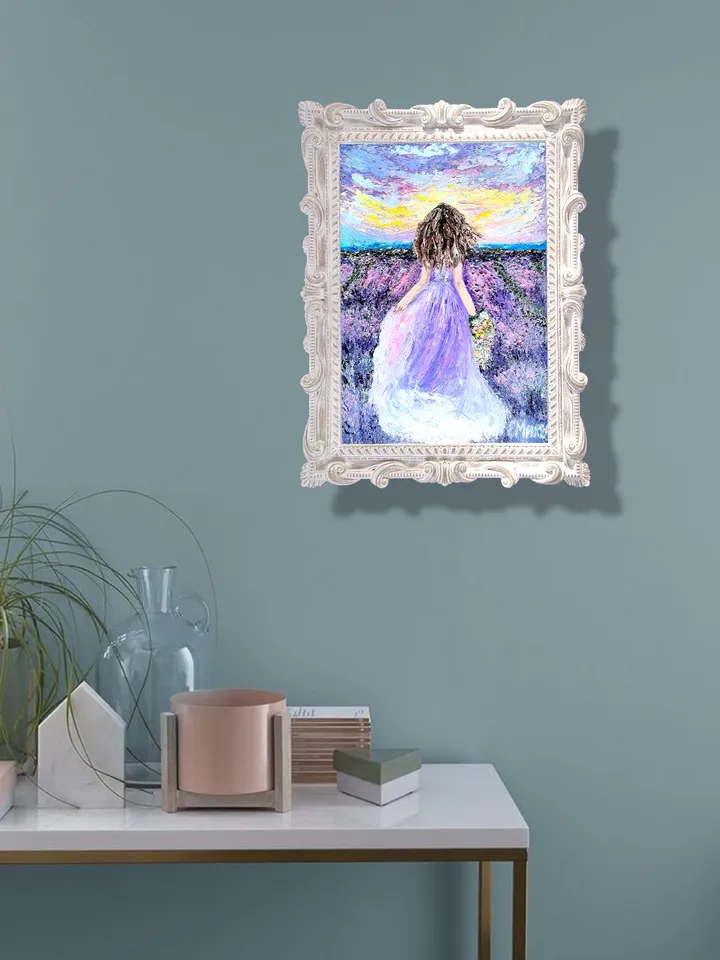 Oil painting with lavender, Provence, 15x20 cm, (5,906 x 7,87 inches),3D, impasto