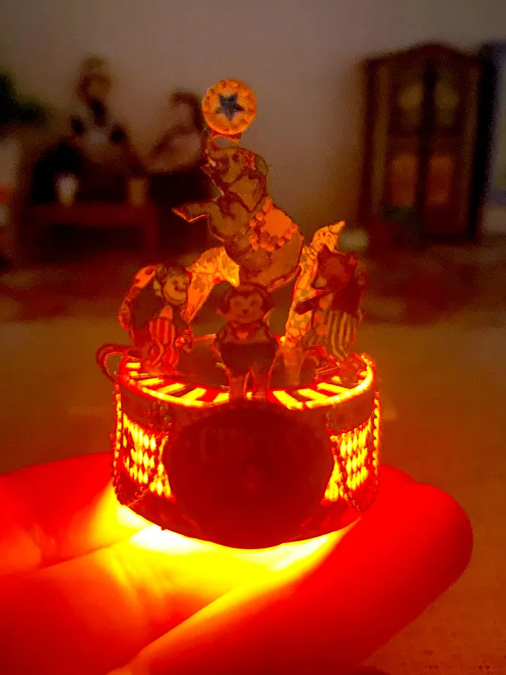 Puppet circus with lights. Dollhouse miniature.1:12