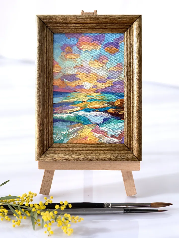 Seascape Oil Painting Original Sea Landscape Painting Impasto Small Artwork Ocean Coastal Wall Art