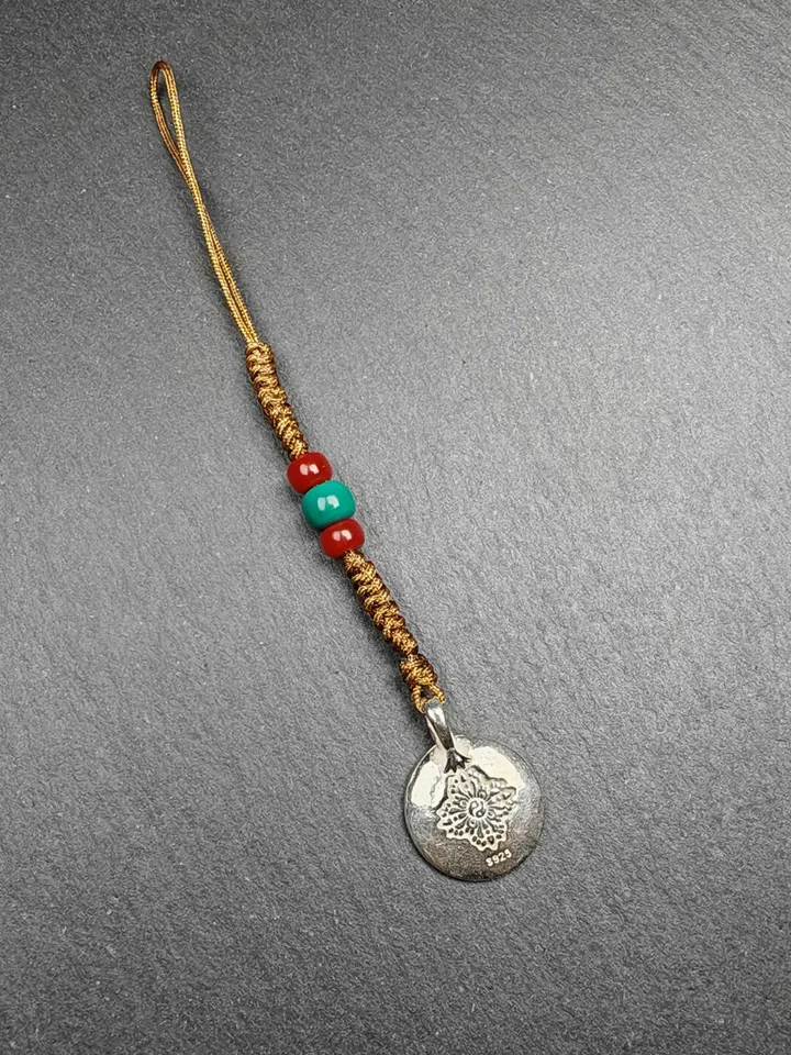 Gandhanra Handmade Tibetan Buddhist Calendar Badge,Melong Mirror, SIPAHO Amulet for Phone or Bage Pendant,Made of Sterling Silver