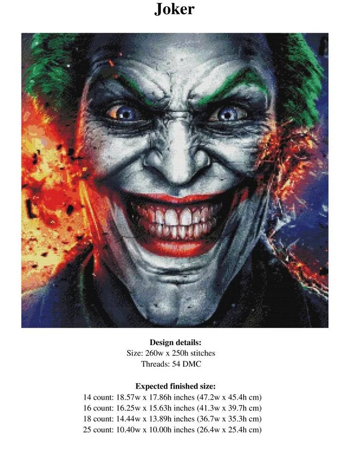 Joker Cross Stitch Pattern / Batman Cross Stitch Pattern / Joker Instant Embroidery / Detective PDF Cross Stitch Chart