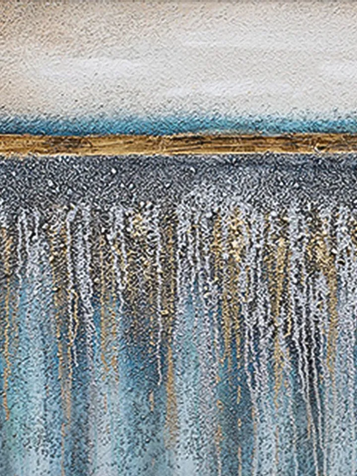 Hand-Painted Blue & Gold Oil Painting On Canvas Gold Foil Painting Flowing Painting Large Oil Painting Abstract Wall Art Spring Wall Decor
