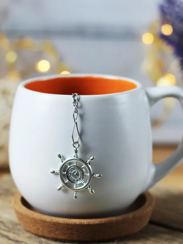 Nautical tea strainer for loose leaf tea, Tea infuser with helm charm, Tea Steeper nautical pendant, Herbal tea gift