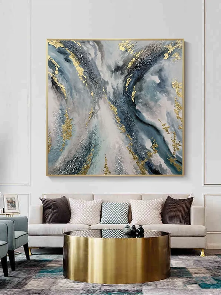 Large Gold leaf Abstract Painting,Original Blue Abstract Painting,Large Painting on Canvas,Large Abstract Art,Office Wall Decor,Wall Art