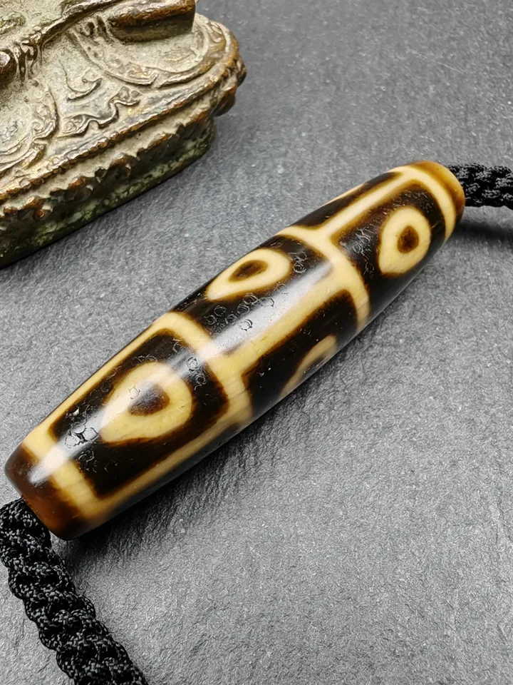 Gandhanra Antique Tibetan 9 Eyes Bodhi Dzi Bead Necklace, 2.13&quot; x 0.51&quot;, 30 Years Old,Protective Jewelry,Spiritual Gift