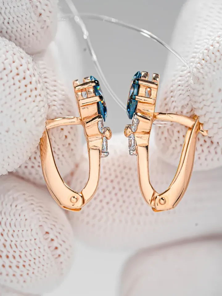 Earrings Silver gold plated 925 assay value, aquamarine