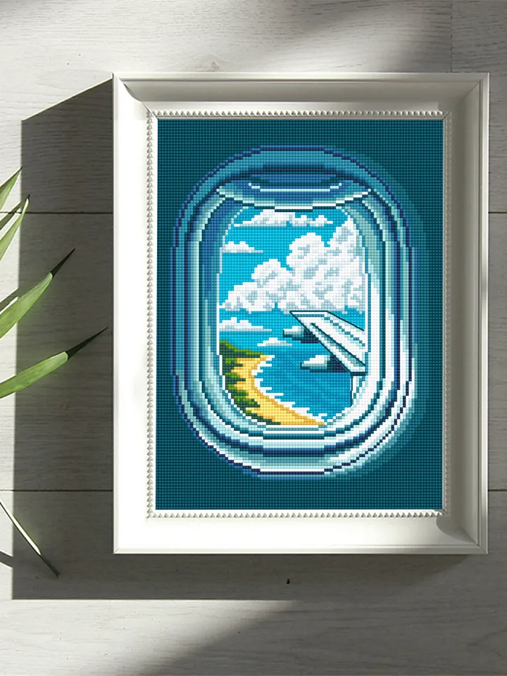 Airplane window cross stitch pattern download PDF Summer sea landscape cross stitch chart Nature cross stitch sampler Travel lover gift #L48
