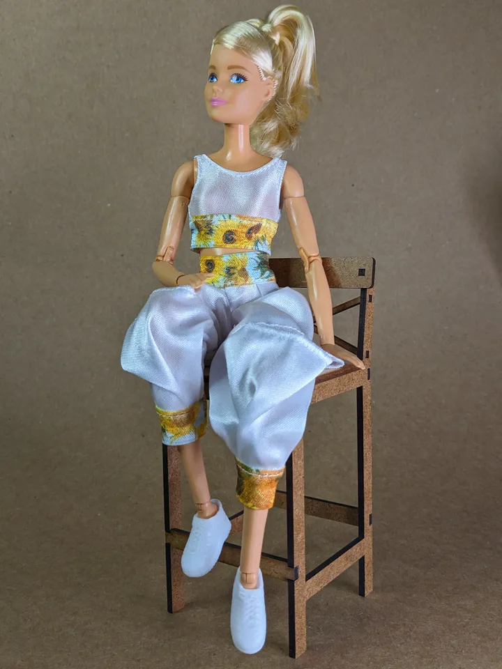 Handmade white & yellow floral print sports set for 1/6 scale fashion female dolls