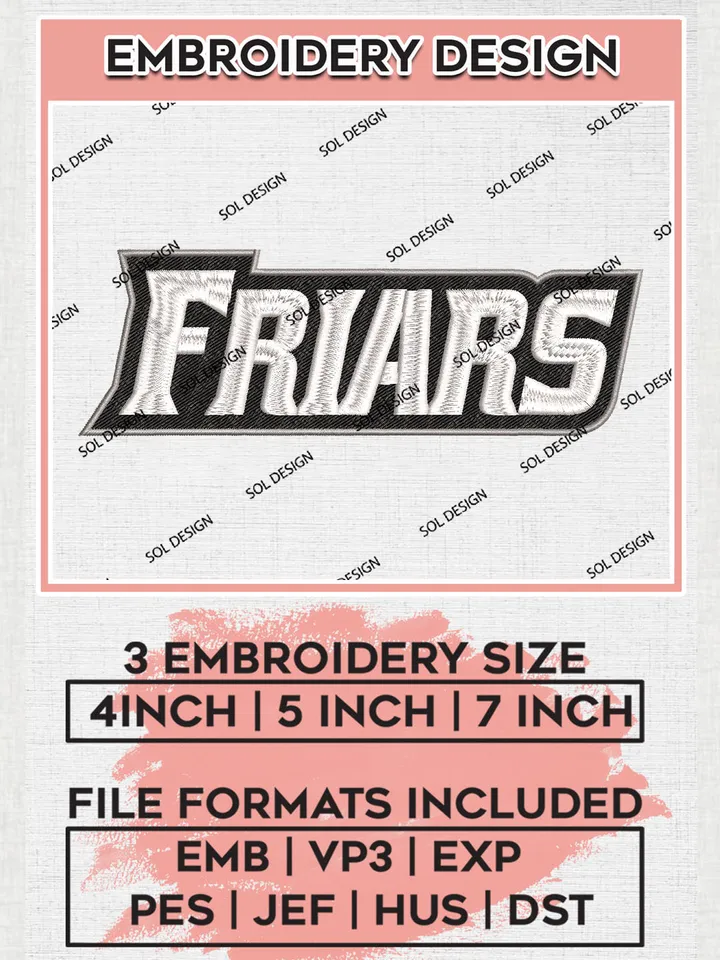NCAA Friars College Team Word Logo Embroidery Design Files, NCAA Providence Friars Machine Embroidery, NCAA Teams, 3 sizes, NCAA Machine embroidery designs, Digital Download