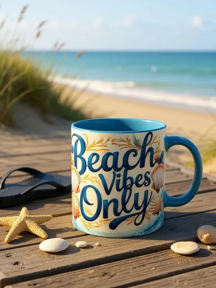 Beach Vibes Only Mug | Coastal Seashell Coffee Cup | Ocean Aesthetic Cup, Summer Gift Idea, Hand Lettered, Coastal Kitchen Decor, Home Decor