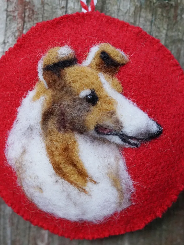 Collie Christmas ornament, pet portrait, needle felted dog ornament, Rough collie, made to order