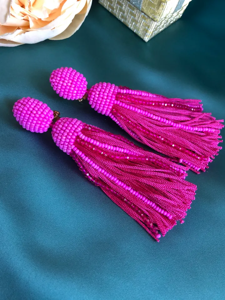 Short Tassel Beaded Earrings clip-on