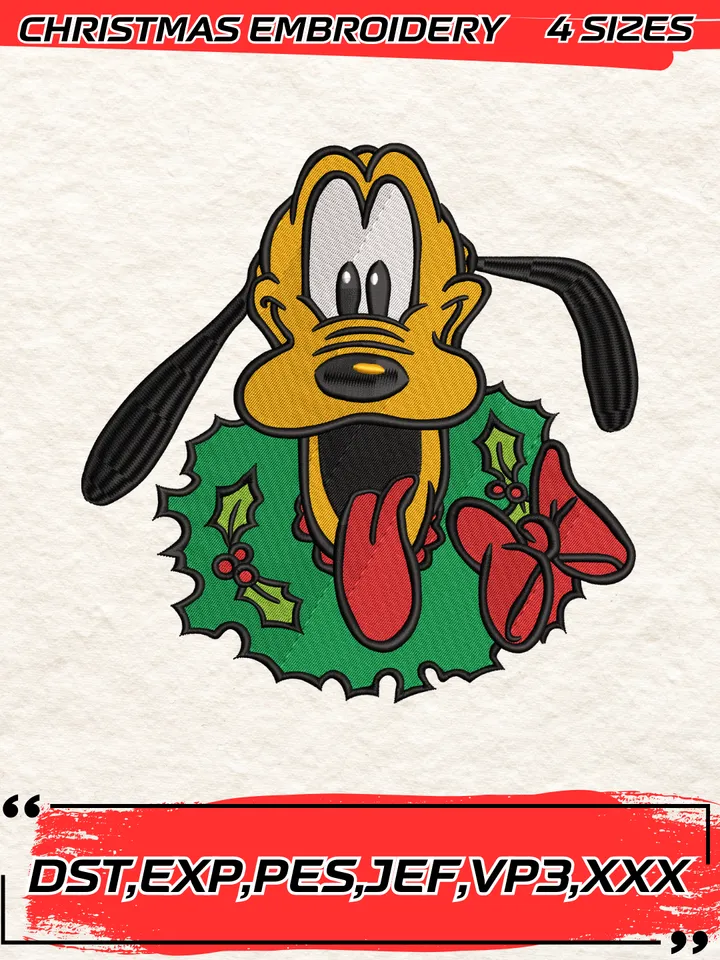 Desney Pluto Embroidery Design,Christmas Embroidery Design,4 Sizes, Digital Download