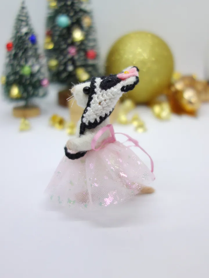 Penny the mouse, miniature needle felted mouse in a panda costume, made to order