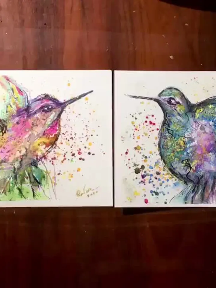 Set of 2 hummingbirds original watercolour painting,diptych birds watercolor painting,small paintings unique love gift