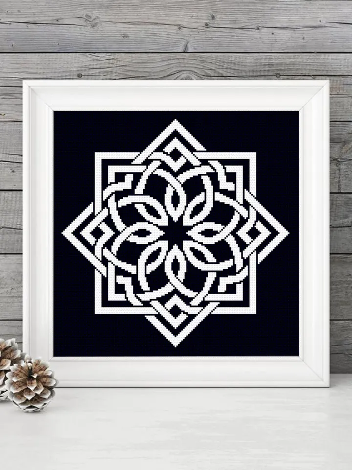 Celtic mandala cross stitch pattern download PDF Monochrome cross stitch chart Mandala pattern digital PDF Modern beginner stitch #M20